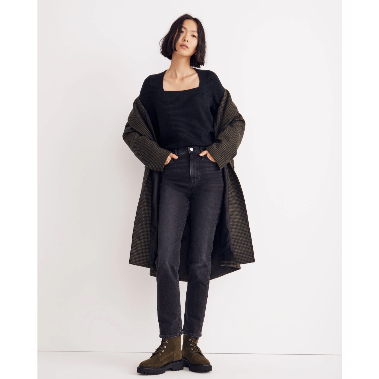 Madewell Melwood Square-Neck Pullover Sweater Coziest Yarn True Black Size Large